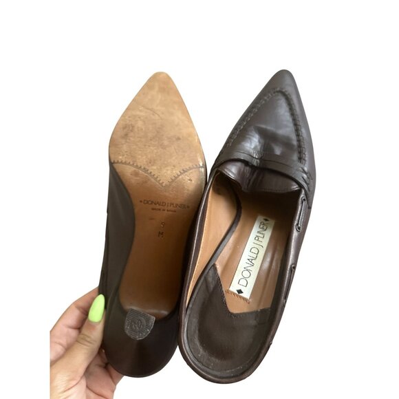 DONALD J PLINER Brown Leather Mules Kitten Heels Size 9 - Picture 8 of 8